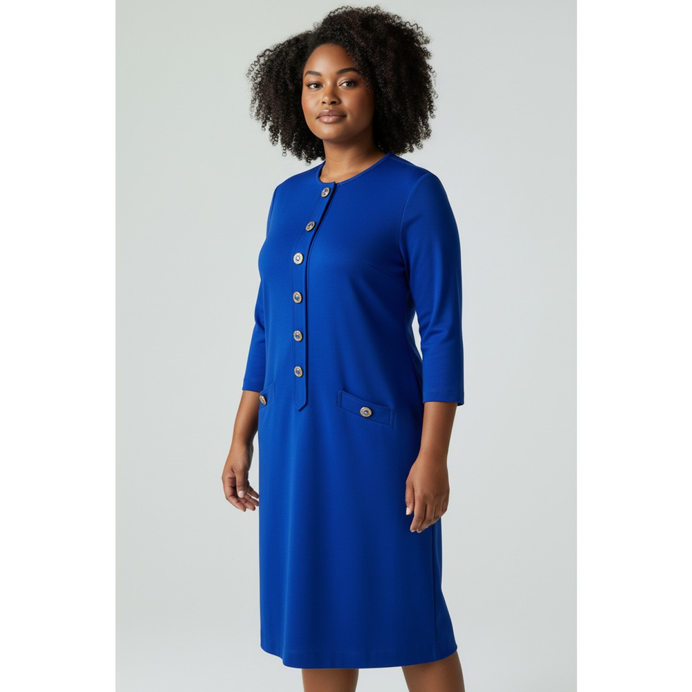 Vintage Brownstone Studio New York Shift Dress Blue Button Up Career Size 14‎